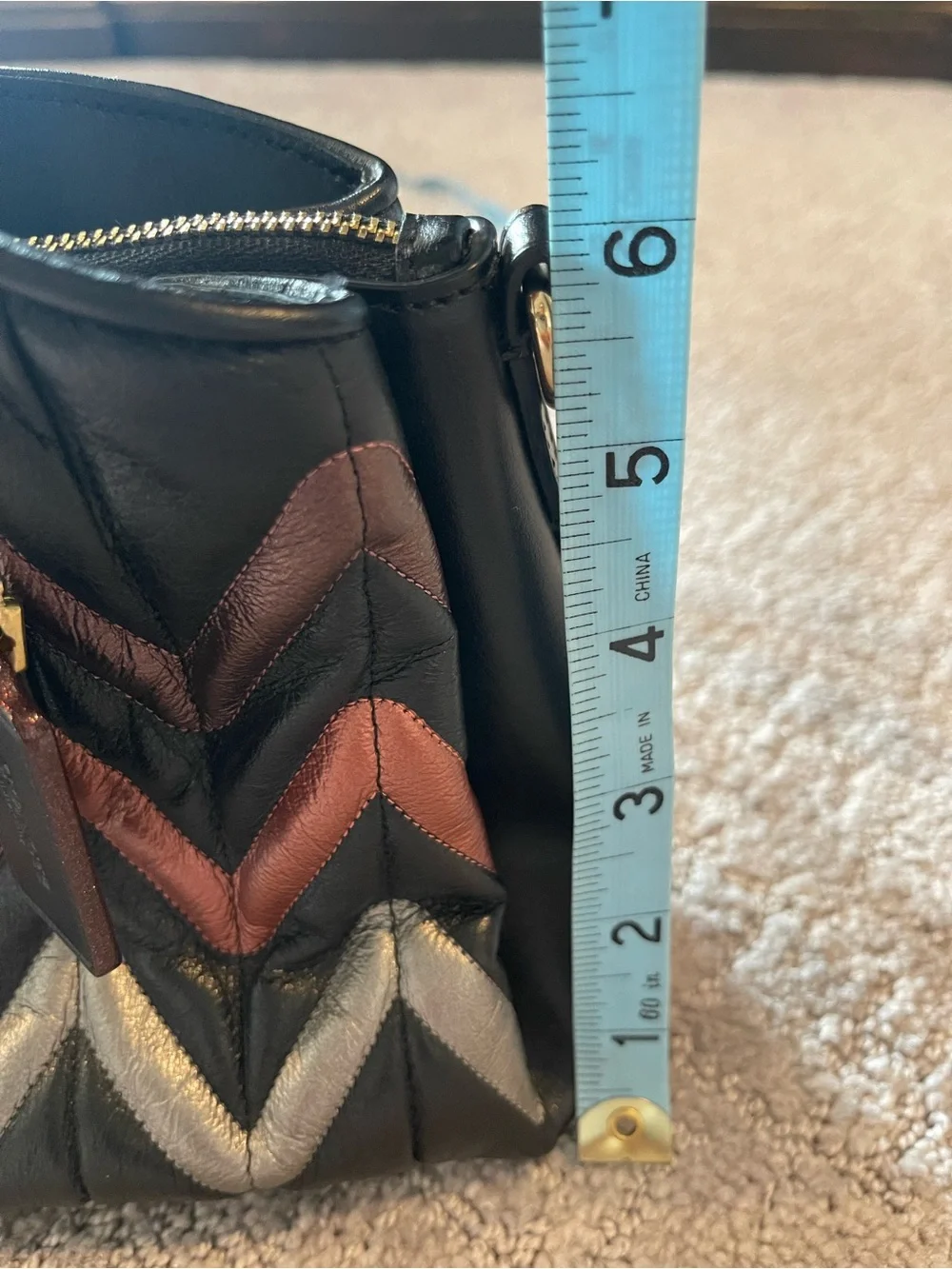 Coach Mini Sage Metallic Chevron Quilted Leather Satchel, Black Multi, F37372